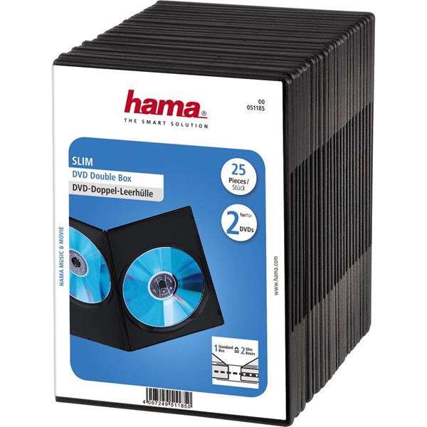 HAMA SLIM DVD DOUBLE JEWEL CASE PACK OF 25, BLACK          51185