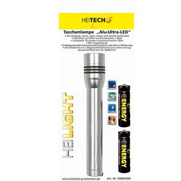 HEITECH TORCH ALU-ULTRA-LED INCLUDES 2 X MIGNON/AA BATTERIES