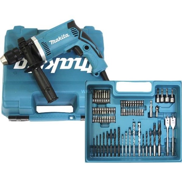 MAKITA IMPACT DRILL HP1631KX3 BLUE - BLACK, CARRYING CASE, 710 WATTS, INCLUDING 74-TEILGEM ACCESSORY KIT