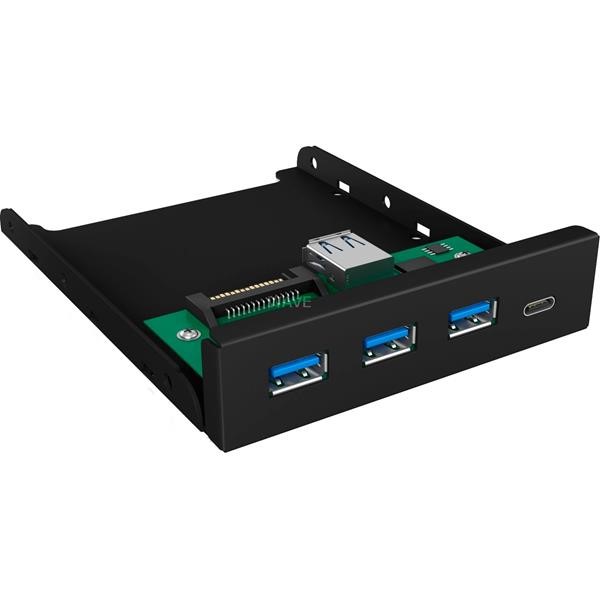 ICY BOX IB-HUB1418-I3, FRONT PANEL BLACK, 3X USB 3.0 TYPE-A, 1X USB TYPE-C