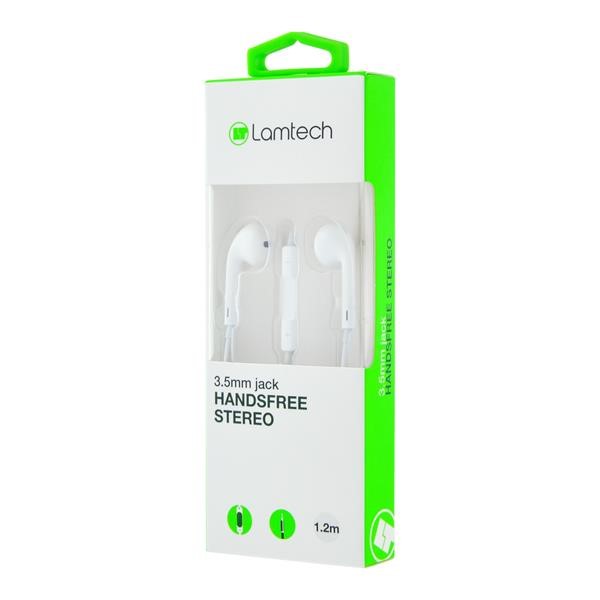 LAMTECH HANDSFREE STEREO 3,5MM JACK WITH MIC WHITE