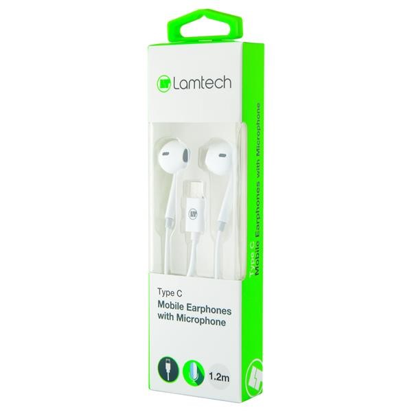 LAMTECH TYPE-C MOBILE EARPHONES WITH MICROPHONE WHITE
