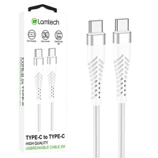 LAMTECH HQ UNBREAKABLE CABLE TYPE-C TO TYPE-C WHITE 2M