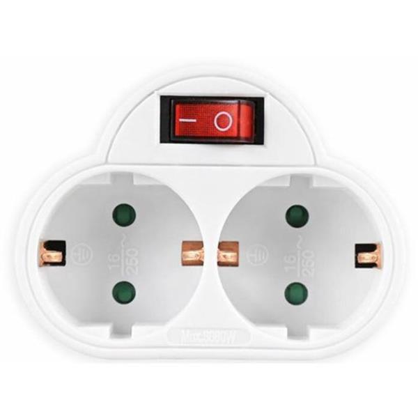 LAMTECH POWER SOCKET SPLITTER WITH 2 SCHUKO OUTLETS & ON-OFF SWITCH WHITE