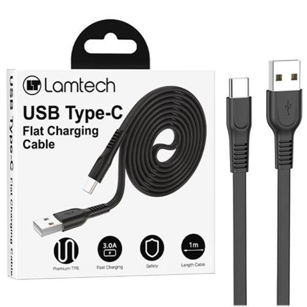 LAMTECH TYPE-C 3.0A FLAT CHARGING CABLE 1M BLACK