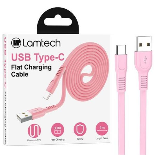 LAMTECH TYPE-C 3.0A FLAT CHARGING CABLE 1M PINK