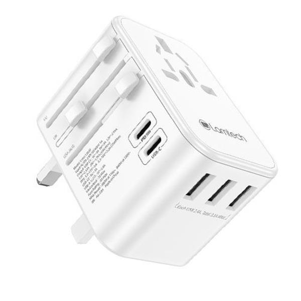 LAMTECH UNIVERSAL TRAVEL ADAPTER WITH 3xUSB - 2xTYPE-C OUTPUTS 35W