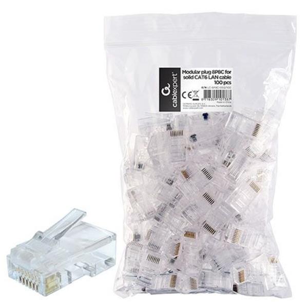 CABLEXPERT MODULAR PLUG 8P8C FOR SOLID CAT6 LAN CABLE 100PCS-BAG