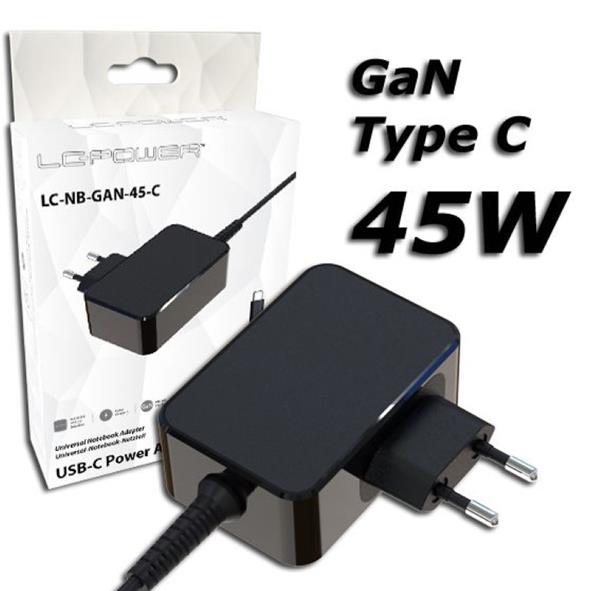 LC-POWER GaN USB-C NOTEBOOK ADAPTER 5-20V 2.25-3A 45W