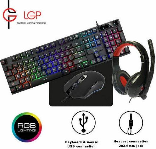 LGP 4 IN 1 RGB GAMING COMBO SET  KEYBOARD-MOUSE-HEADSET-MOUSEPAD  MERCURY