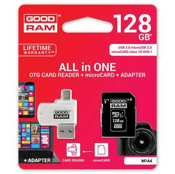 GOODRAM ALL IN ONE 128GB MICRO CARD CL10 UHS I +CARD READER M1A4