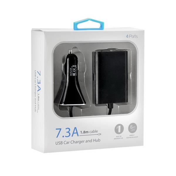 BLUESTAR CAR CHARGER 4XUSB 7.3A WITH 1.8M CABLE FOR TABLET/SMARTPHONE