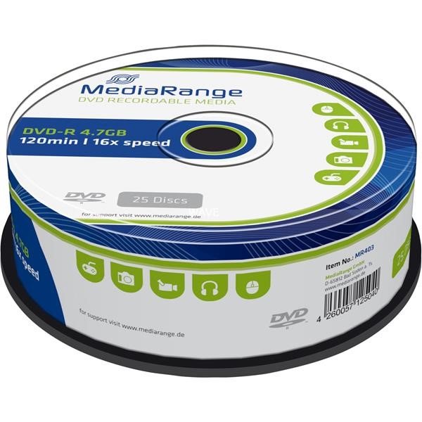 MEDIARANGE DVD-R 4.7GB, DVD BLANKS 25 PIECES COP NO 16 TIMES, 25 PIECES