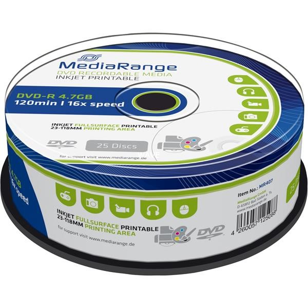 MEDIARANGE DVD-R 4.7GB, DVD BLANKS 25 PIECE STEM YES 16X, 25 PIECES