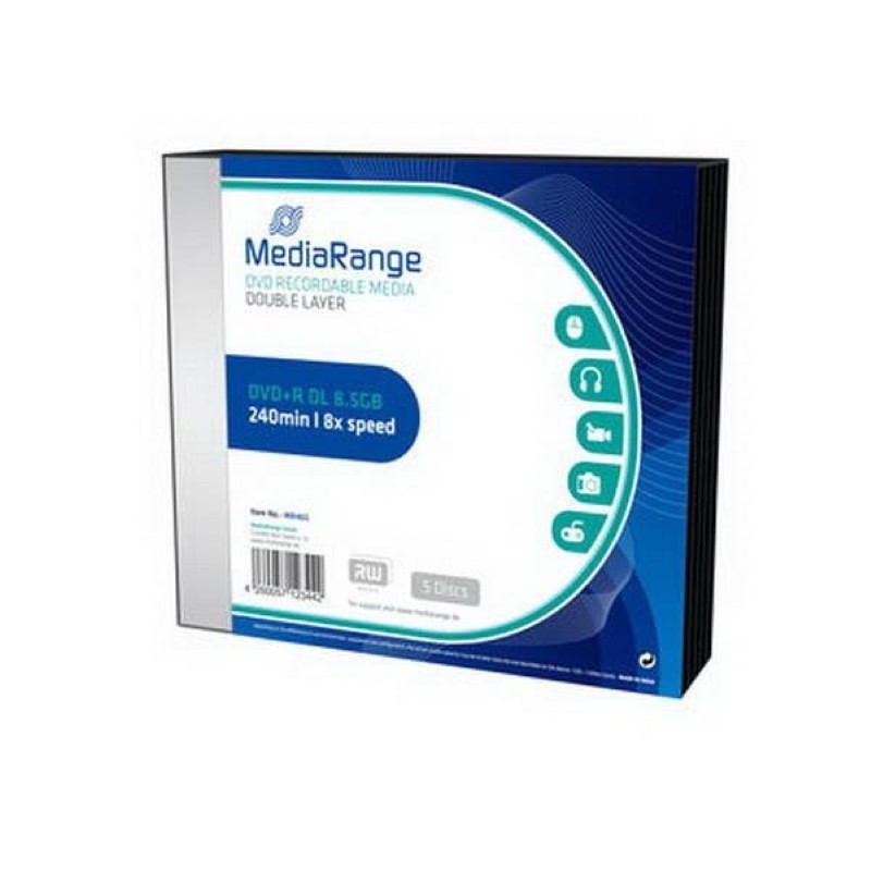 MEDIARANGE DVD + R DL 8.5GB, DVD BLANKS 5 PIECES SLIM CASE NO 8X, 5 PIECES