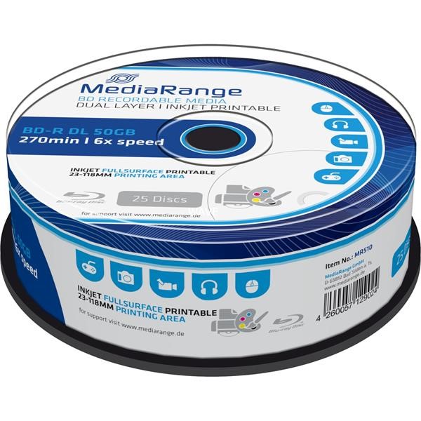 MEDIARANGE BD-R DL 50 GB, BLU-RAY BLANKS 6-FACH, PRINTABLE, 25 PIECES