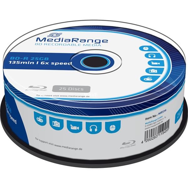 MEDIARANGE BD-R 25 GB, BLU-RAY BLANKS 6-FOLD, 25 PIECES