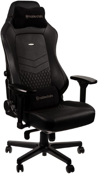 NOBLECHAIRS HERO PURE LEATHER GAMING CHAIR - COLD FOAM, STEEL ARMRESTS,  60MM CASTERS, 150KG - BLACK
