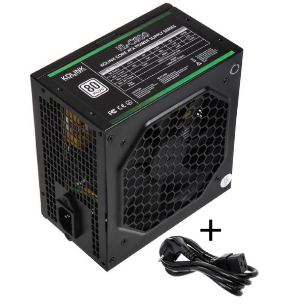 KOLINK CORE 80 PLUS PSU 600 WATT PC POWER SUPPLY - WITH CABLE