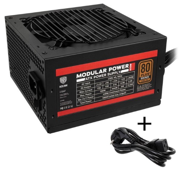 KOLINK MODULAR POWER 80 PLUS BRONZE PSU 500 WATT PC POWER SUPPLY - WITH CABLE