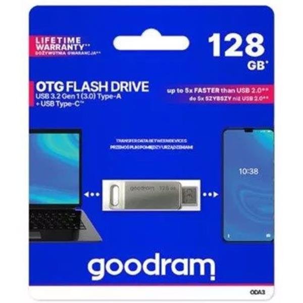 GOODRAM OTG FLASH DRIVE USB3.2 GEN1 128GB & TYPE-C SILVER