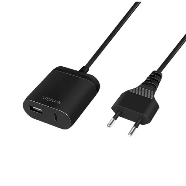 LOGILINK USB CHARGER PA0256 BLACK 1XUSB + 1XUSB-C / 5VDC / 2.4 A PA0256