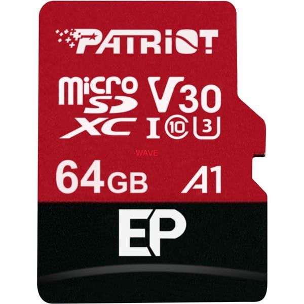PATRIOT EP 64 GB MICROSDXC, MEMORY CARD BLACK - RED, UHS-I U3, A1, CLASS 10