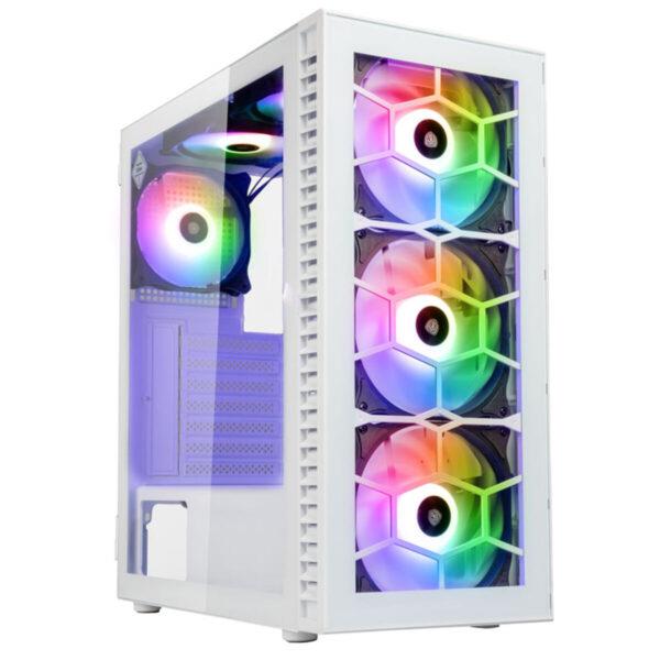 KOLINK OBSERVATORY HF GLASS ARGB MIDI TOWER CASE – WHITE WITH 6 ARGB FANS – 3X140MM & 3X120MM