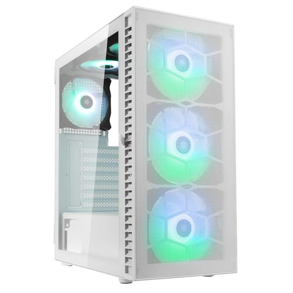 KOLINK OBSERVATORY HF MESH ARGB MIDI TOWER CASE – WHITE WITH 6 ARGB FANS – 3X140MM & 3X120MM