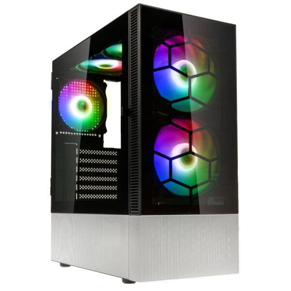 KOLINK OBSERVATORY MX GLASS ARGB MIDI TOWER CASE – BLACK/WHITE WITH 5 ARGB FANS – 2X140MM & 3X120MM