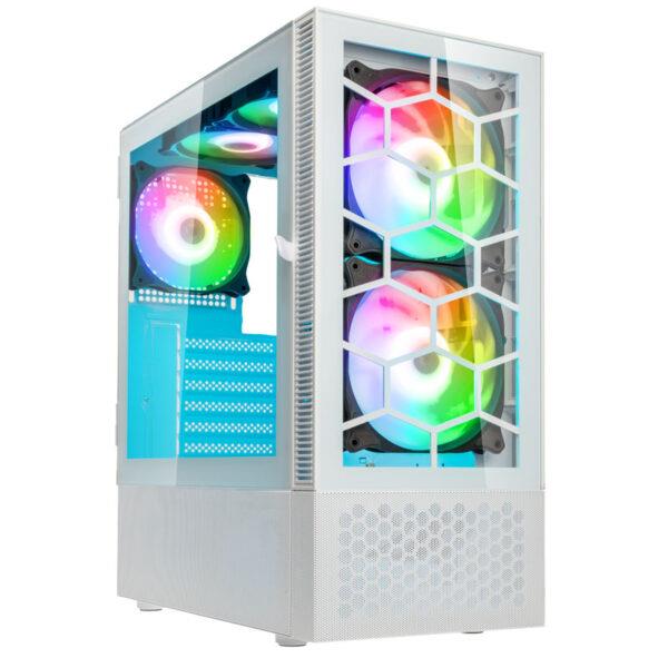 KOLINK OBSERVATORY MX GLASS ARGB MIDI TOWER CASE – WHITE WITH 5 ARGB FANS – 2X140MM & 3X120MM