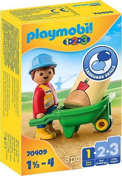 PLAYMOBIL 123 CONSTRUCTION WORKER WITH WHEELBARROW 70409