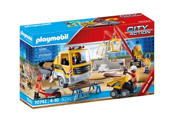 Playmobil City Life Construction Site with Flatbed Truck 70742