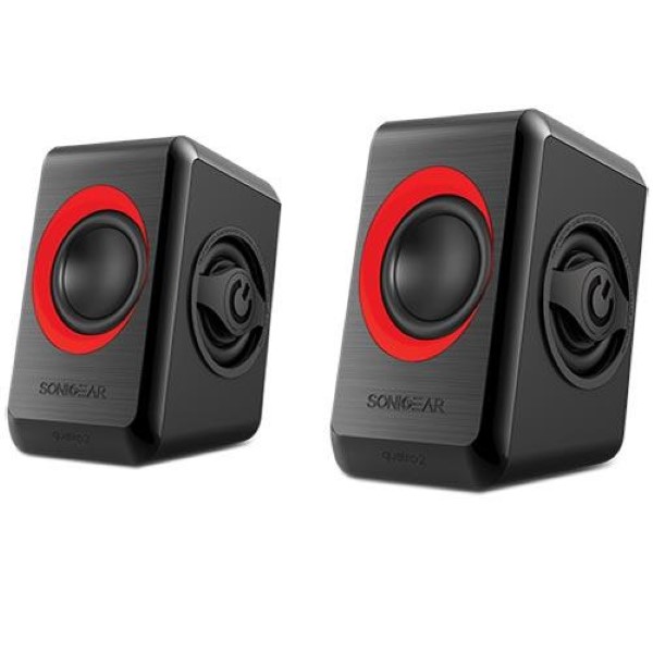 SONIC GEARS USB POWERED QUAD BASS SPEAKERS 2,0 BLACK FESTIVE RED