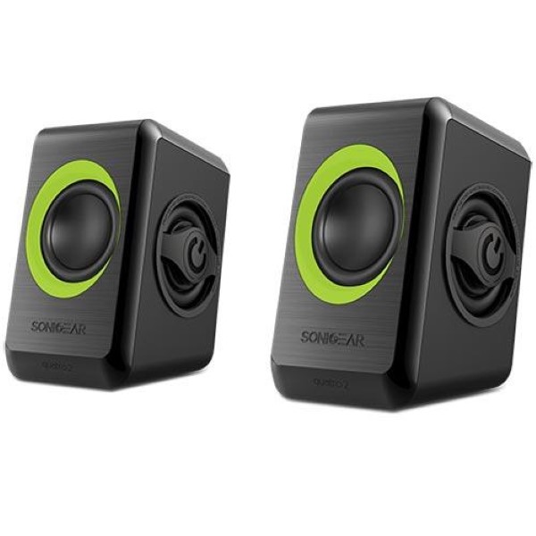 SONIC GEARS USB POWERED QUAD BASS SPEAKERS 2,0 BLACK LIME GREEN