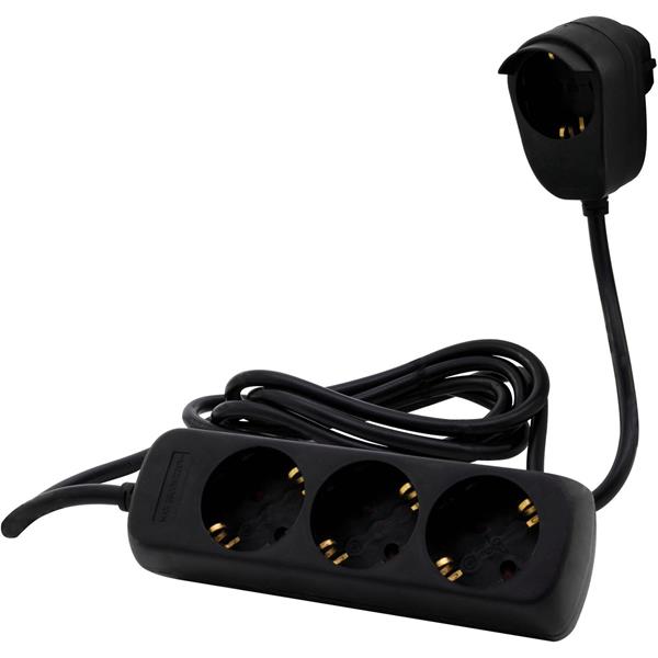 REV MULTIPLE SOCKET OUTLET 3+1-FOLD 2M BLACK POWERSPLIT