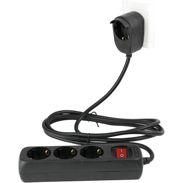 REV MULTIPLE SOCKET OUTLET 3+1-FOLD 2M + SWITCH BLACK