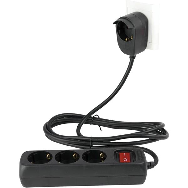 REV MULTIPLE SOCKET OUTLET 3+1-FOLD 5M + SWITCH BLACK