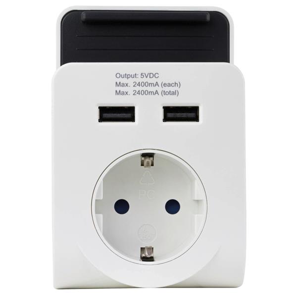 REV USB CHARGER 2-FOLD W. ABLAGE WHITE