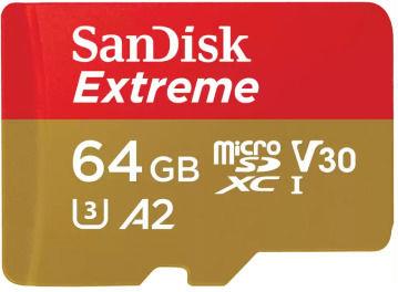 Sandisk Extreme microSDXC 64GB Class 10 U3 V30 A2 UHS-I w/Adapter