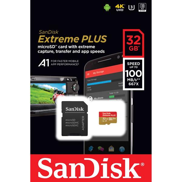 SANDISK MICROSDHC 100MB A1  32GB EXTREME PLUS  SDSQXBG-032G-GN6MA