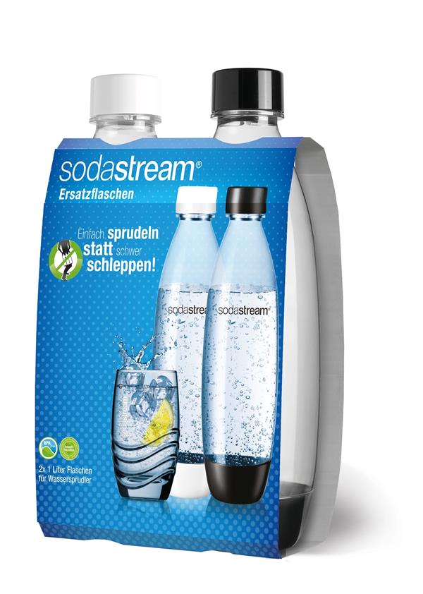 SODASTREAM  PET BOTTLE FUSE 1 LITER DUO PACK, DRINKING BOTTLE TRANSPARENT/BLACK, 1X WHITE, 1X BLACK