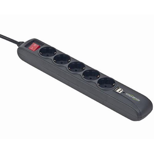 ENERGENIE POWER STRIP WITH 2 USB CHARGER 5 SOCKETS 1,5M USB 2A BLACK