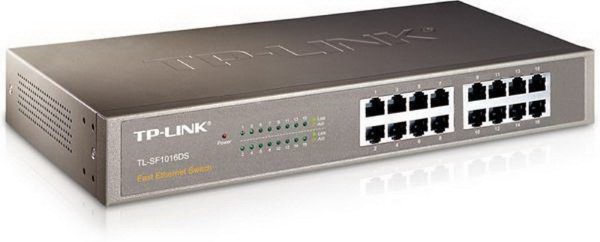 TP-LINK TL-SF1016DS 16-port 10/100M Switch, 16 10/100M RJ45 ports, 13-inch steel case