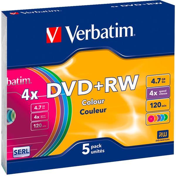 1X5 VERBATIM DVD+RW 4,7GB 4X SPEED COLOUR SURFACE SLIMCASE