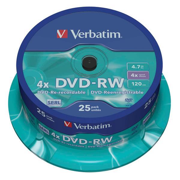 1X25 VERBATIM DVD-RW 4,7GB 4X SPEED, MATT SILVER