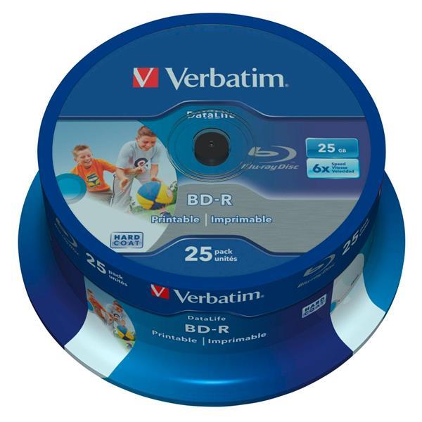 1X25 VERBATIM BD-R BLU-RAY 25GB 6X SPEED DL WIDE PRINTABLE CB