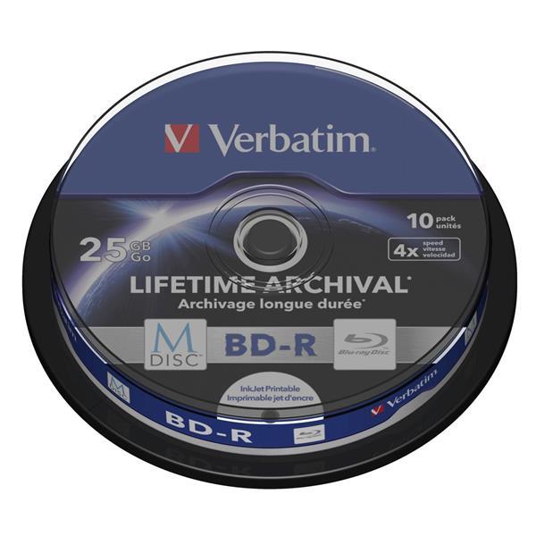 1X10 VERBATIM M-DISC BD-R BLURAY 25GB 4X SPEED CAKEBOX PRINTABLE