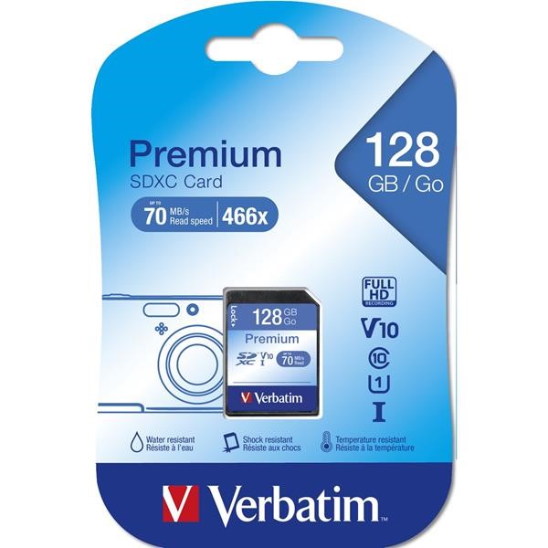 VERBATIM 128 GB SDXC, MEMORY CARD BLACK, UHS-I U1, CLASS 10