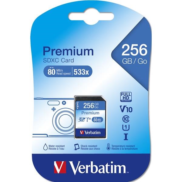 VERBATIM 256 GB SDXC, MEMORY CARD BLACK, UHS-I U1, CLASS 10